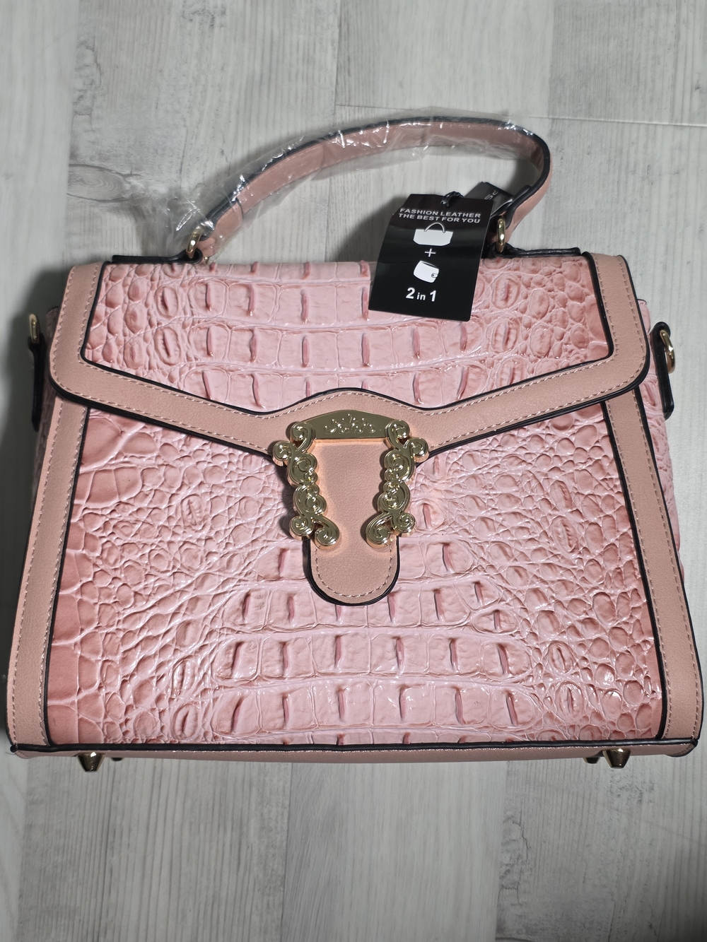 NEW Pink Croc Embossed 2-in-1 Satchel Handbag + Matching Wallet